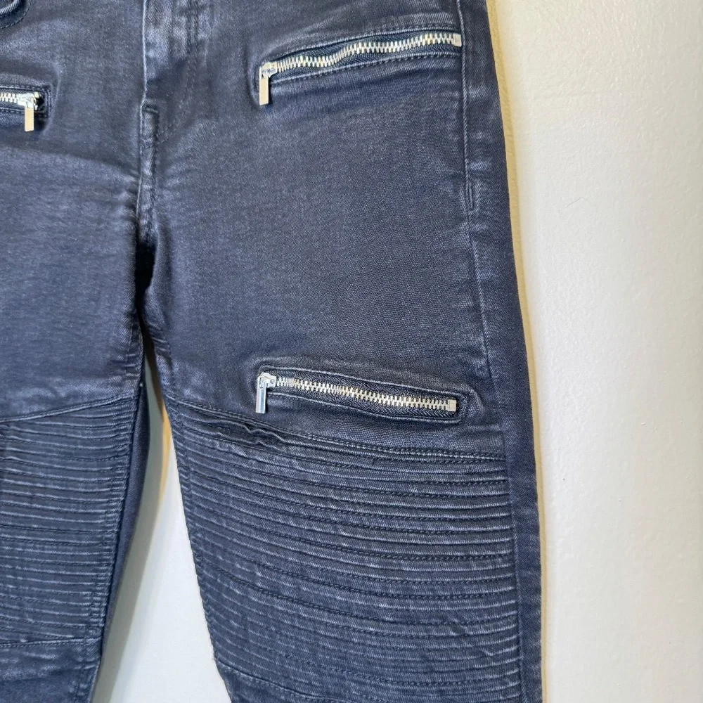 MNG | Faded Black Wash Zipper Details Relaxed Slim Moto Biker Jeans - Picture 8 of 14